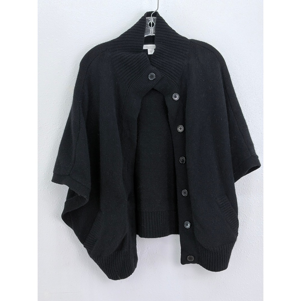 Garnet Hill Cardigan Cape Black Lambswool Angora Blend Ribbed Mock Neck Small